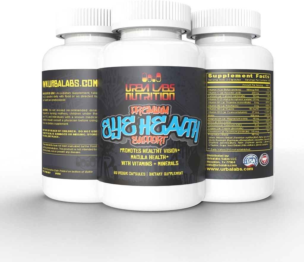 Urbalabs Premium Augengesundheit Unterstützung 20/20 Bilberry Ergänzung für Augen Extrakt Zink Lutein & Zeaxanthin Augen Vitamine Gesunde Vision unterstützt Macular Health Sight Care