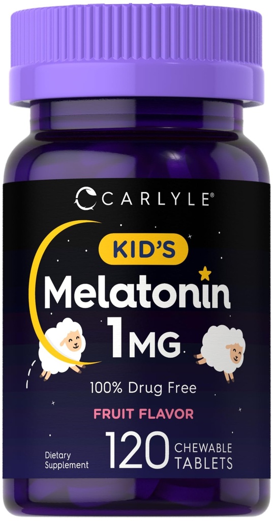Carlyle Kids Melatonin 1mg | 120 Kautabletten | Fruchtgeschmack | Vegetarische Ergänzung | Nicht-GVO, glutenfreie Formel