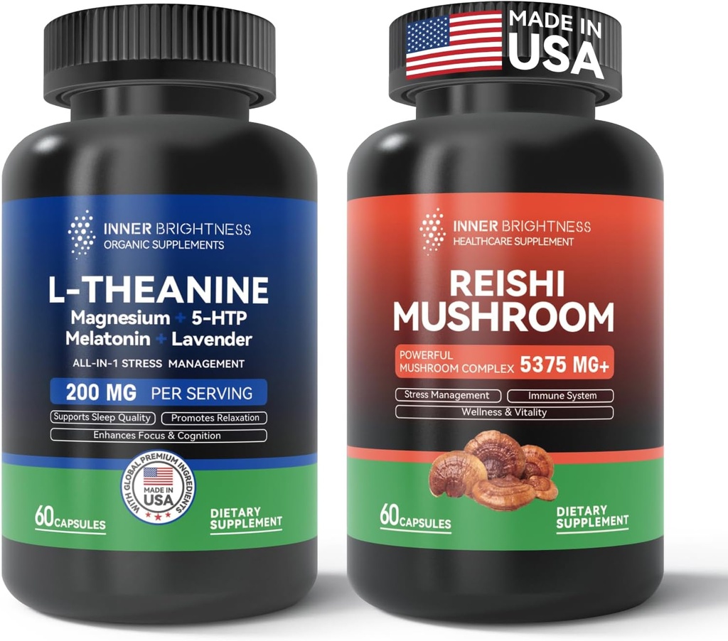 Reishi Pilz-Ergänzung mit Cordyceps + L Theanine 200mg, Magnesium, 5-HTP & Melatonin für Schlaf, Fokus & Stimmung Unterstützung