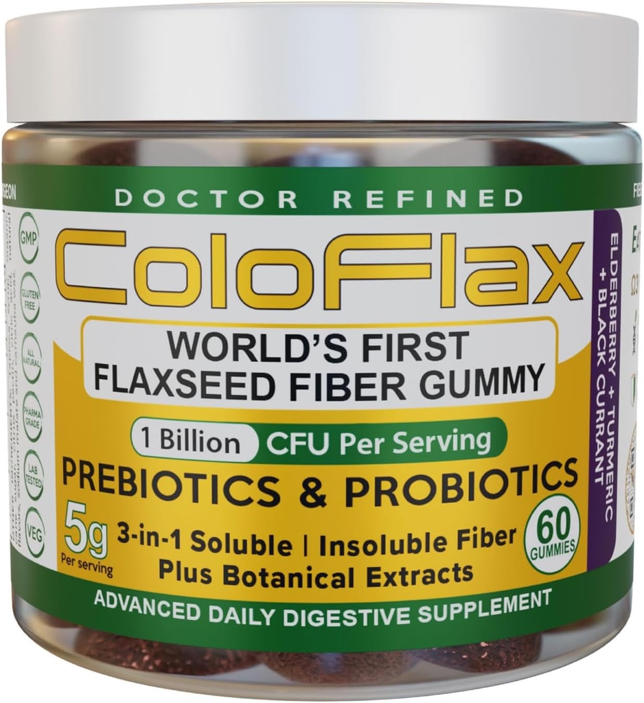 Organic Flaxseed Fiber + Probiotic Gummies | Constipation Relief & Regularity Ohne den Kramp für Erwachsene, lösliche & unlösliche Triple-Fiber Vegan Gummis - 30 Servietten