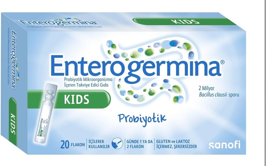 Enterogermina KIDS (20 flacons dans chaque emballage) Bacillus Clausii Probiotique 2 milliards CFU/5mL pour les enfants (1)