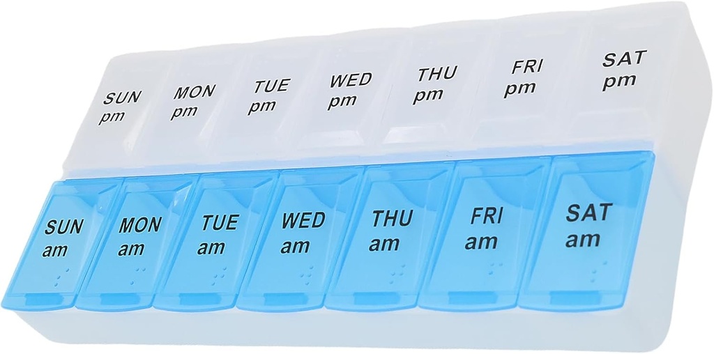 7 Tage Wöchentliche Pille PM Organizer, ShysTech Große Pillen Fall Pille Box für Pillen / Vitamin / Ergänzungen / Meditation (blau/weiß)