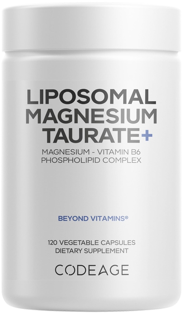 Codeage Liposomal Magnesium Taurate+ Supplement - Magnesium Taurate, Vitamin B6 als Pyridoxal 5-Phosphate, 2-Monats-Versorgung - Liposomale Lieferung, Vegan, Non-GMO, Gluten-Free, 120 Kapseln