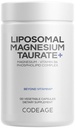 Codeage Supplément Magnésium Taurate+ de Magnésium - Taurate de Magnésium, Vitamine B6 comme Pyridoxal 5-Phosphate, 2 mois d'approvisionnement - Livraison liposomique, Vegan, Non-OGM, Sans gluten, 120 capsules