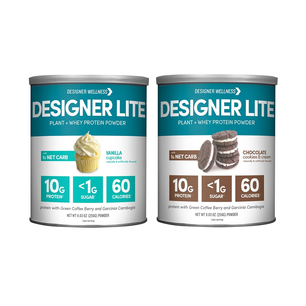 Designer Wellness, Designer Lite, Low Calorie Natural Protein, Prebiotic Fiber, Key Vitamins & Minerals, Vanilla Cupcake und Chocolate Cookies & Cream Bundle