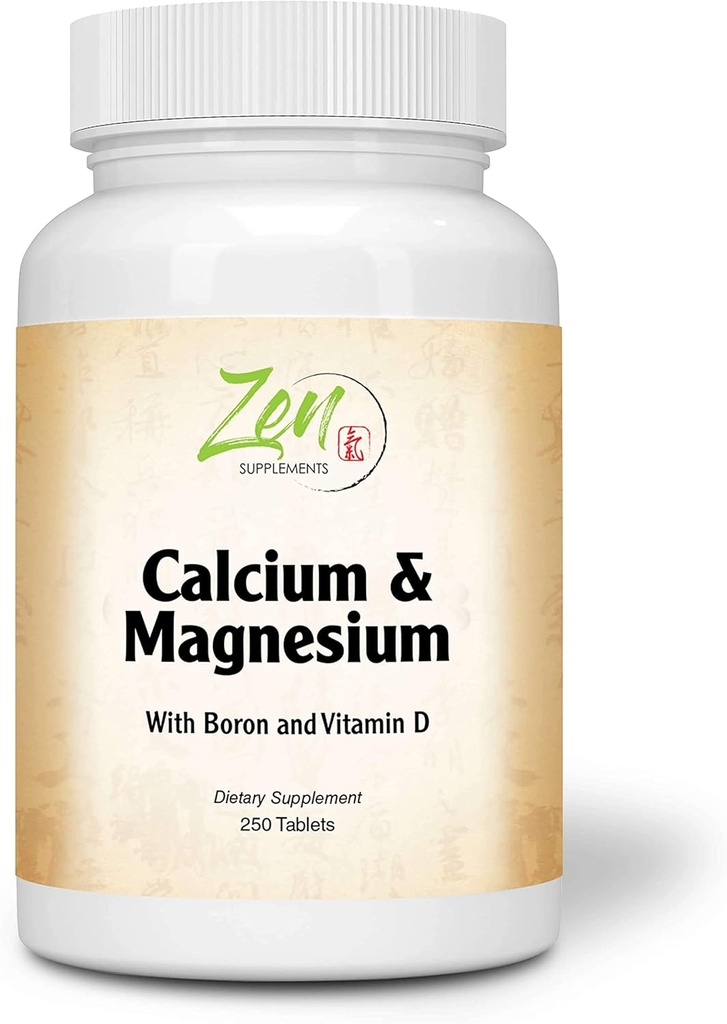 Zen Supplements - Hi Potency Calcium & Magnesium mit D3 & Boron für verbesserte Absorption, unterstützt Knochengesundheit & Knochendichte 250-Tabs