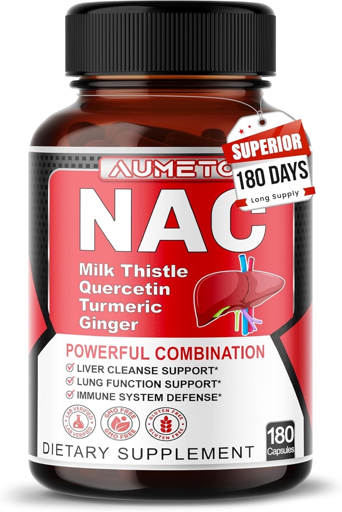 Nac Supplement N-Acetyl-L-Cystein - Verbessert mit Milchdistel + Quercetin für Optimale Immunität, Respirator, Liver Wellness (180 Count (Pack von 1))