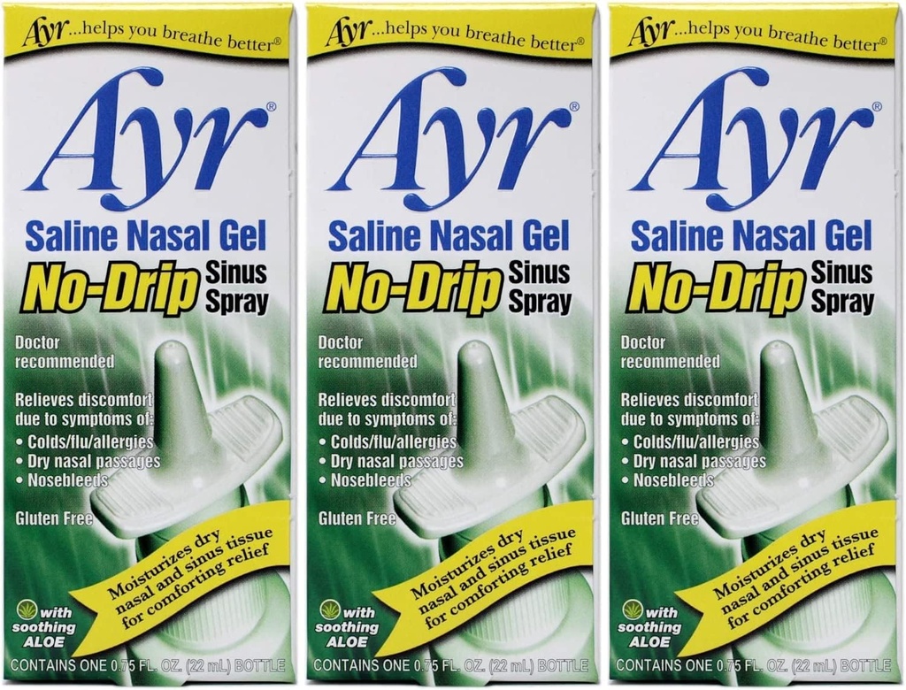 Ayr Saline Nasal Gel No-Drip Sinus Spray,0.75 Fl Oz (Pack mit 3)