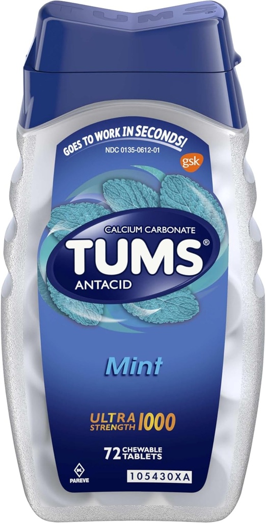 TUMS Ultra Strength Chewable Antacid Tabletten für Sodbrennen Relief, Pfefferminz - 72 Zähler