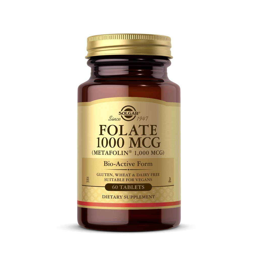 Solgar Folate 1000 mcg, 60 Tabletten - 1000 mcg Bio-Active Metafolin - Vegan, Glutenfrei, Dairy Free, Kosher - 60 Servierungen