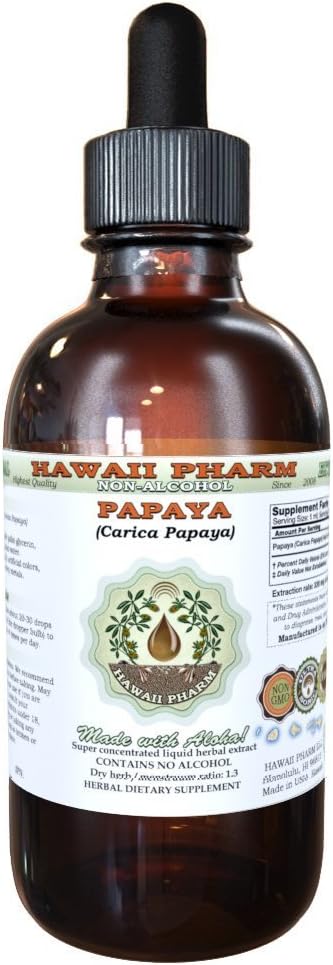 Papaya Alkoholfreie Flüssigextrakt, Bio Papaya (Carica Papaya) Getrocknete Blatt Glycerit natürliche Kräuterergänzung, Hawaii Pharm, USA 2 fl.oz