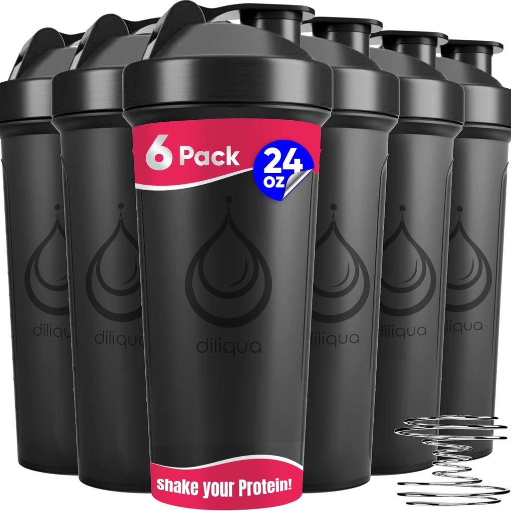 6 PACK, Shaker Bottles mit Draht Whisks für Proteinmischungen | Leakproof Blender Shaker Bottle Pack | BPA-Free & Geschirrspüler Safe | 6 24 oz Shaker Flaschen | Shaker Cups für Shaker