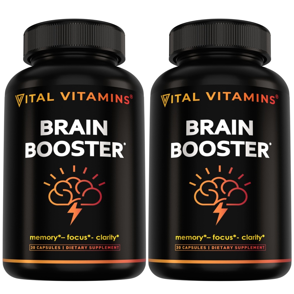 Vital Vitamins Brain Ergänzungen für Gedächtnis und Fokus (2-Pack)– Nootropic Brain Booster mit Ginkgo Biloba, Rhodiola, B12 – Koffeinfreie Unterstützung für Erwachsene & Senioren – 60-Tage Versorgung
