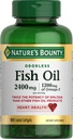 Huile de poisson sans odeur de la nature, 1200mg Oméga-3 par service incluant EPA & DHA, soutient la santé cardiaque, purifié pour éliminer le mercure, softgels enduits, sans gluten, sans mollusques, 90 Ct