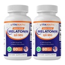 Mélatonine Vitamatique 60 mg Comprimés à dissolution rapide - 60 comprimés végétaliens naturels à saveur de Berry - Formage non-habitant - Non-OGM, sans gluten (2 bouteilles)