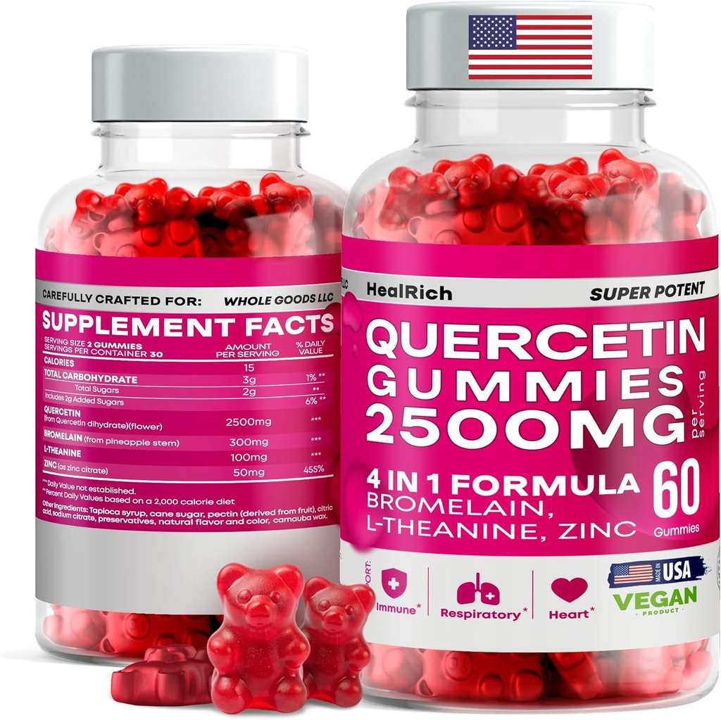 Quercetin Gummies - 2500MG mit Bromelain, L-Theanin - Immununterstützung Gummis Allergy Relief & Lung Gesundheit für Kinder & Erwachsene