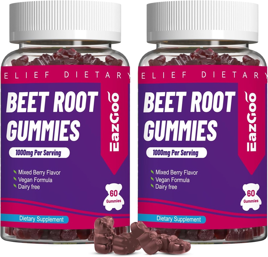 Beet Root Gummies, Beet Root Soft Chews mit Beetroot, Grape Seed Extract & Beet Root Powder, Vegan, Non-GMO, 120 Count