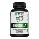 Zhou Chlorella Tabletten - Chlorella Supplement, Chlorophyll Vitamine, reine grüne Algen Superfood, Nährstoffreiche Super-Food Pillen, Gebrochene Zellwand - 120 Vegan Tabletten