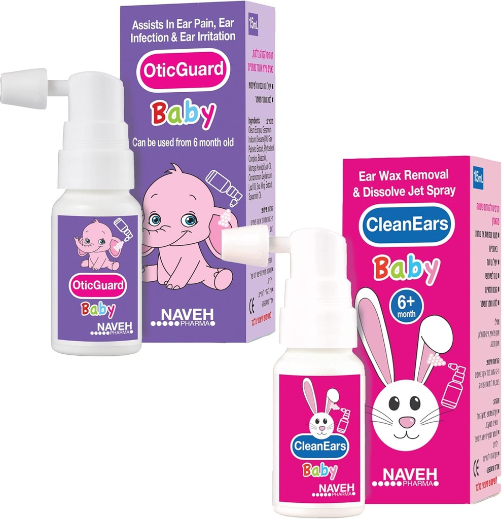 1 Unit Naveh Pharma CleanEars Baby-Earwax-Entfernungsspray 1 Fl Oz + 1 Unit NAVEH PHARMA Otic Guard Baby Ear Infection Spray 0,5 Fl Oz