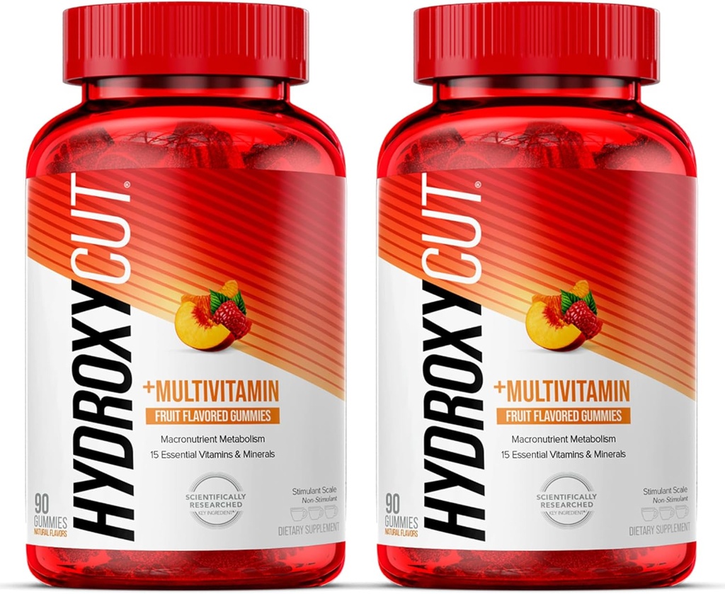 Hydroxycut Gummies (Pack von 2) - 99% Koffeinfrei - Metabolisieren Carbs, Proteine & Fette - Inklusive 15 essentielle Vitamine & Minerals - für Frauen & Männer