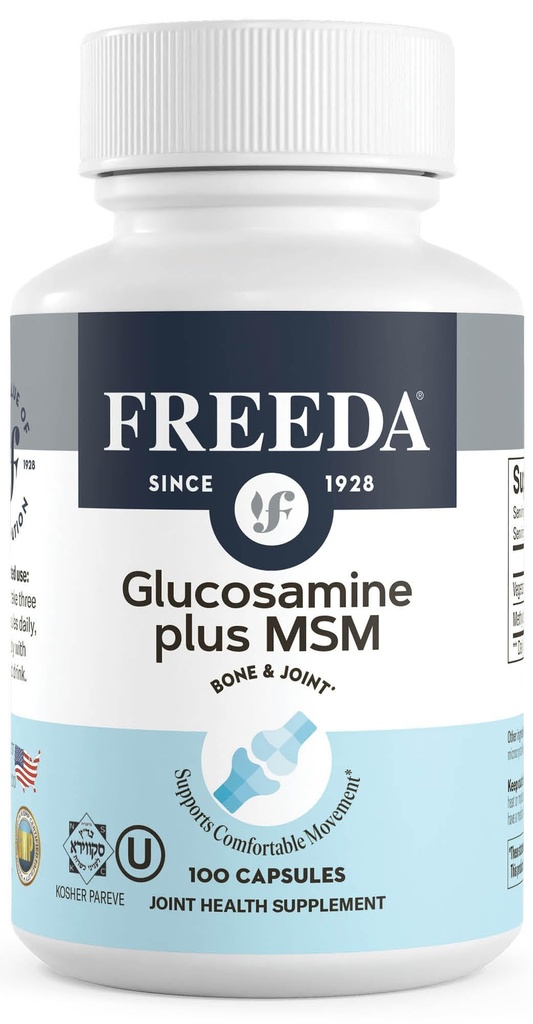 FREEDA Glucosamine MSM – Supplément Vegan Joint Flexibility & Mobility – Glucosamine végétarienne sans mollusques – Supporte la fonction conjointe – Testé par une tierce partie – (100 capsules)
