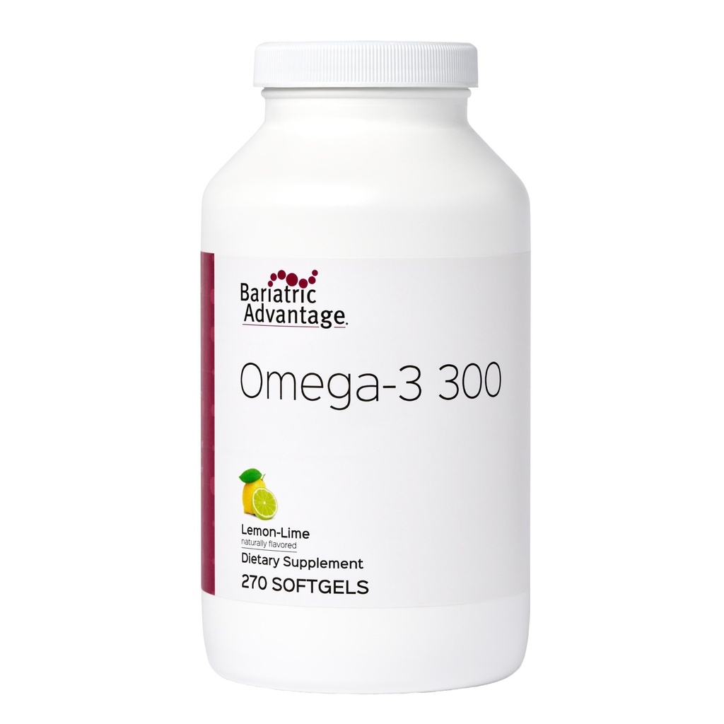 Bariatric Advantage Omega-3 300 EPA DHA Fischöl Kapseln, Konzentrierte Quelle von Fettsäuren aus Sustainable Sourced Cold Water Fish - Lemon Lime, 270 Softgels