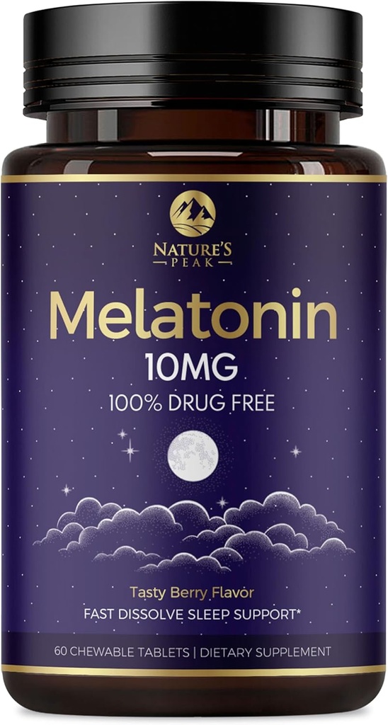 Melatonin 10mg Fast Dissolve Supplements, Schlaf-Unterstützung Ergänzung für Erwachsene - Extra Stärke 10 mg Melatonin Tablet für wiederkehrende Schlaf-Unterstützung, Erdbeer-Flaschen, Zuckerfreie Non-GMO - 60 Tage Versorgung