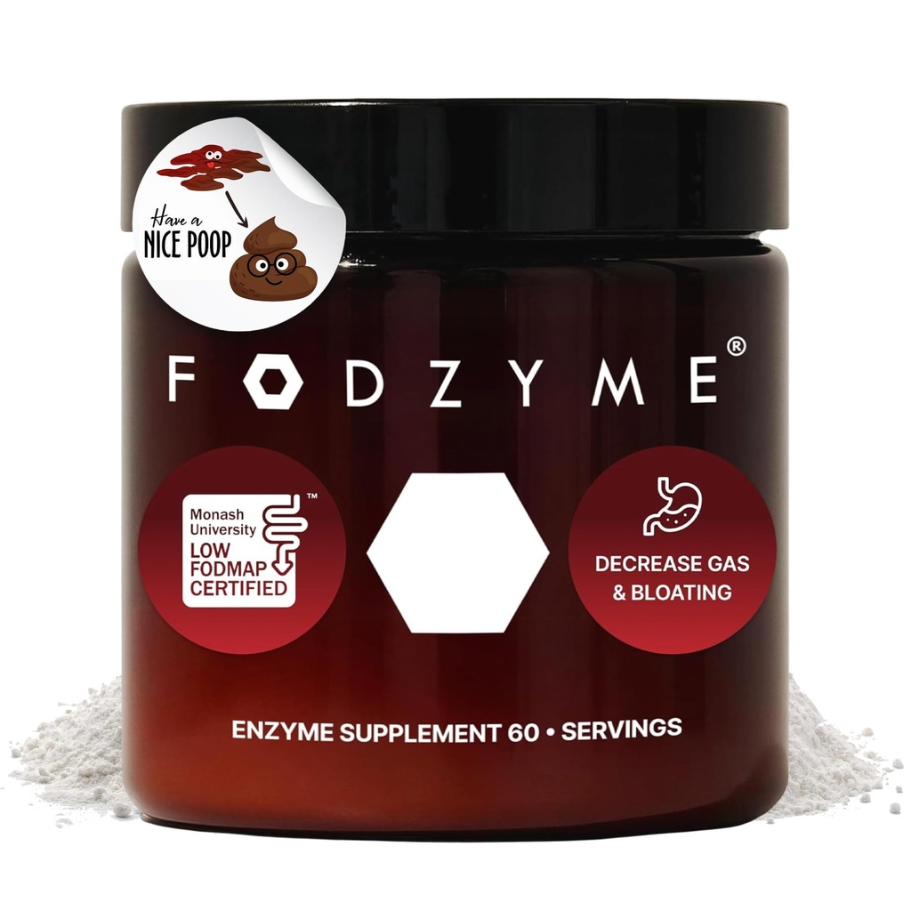 FODZYME® Home Kit Verdauungsenzyme für Gutgesundheit, Relief für Bloating, Gas, Verstopfung, Durchfall, Bauchschmerzen, niedrige FODMAP, 60 Dose