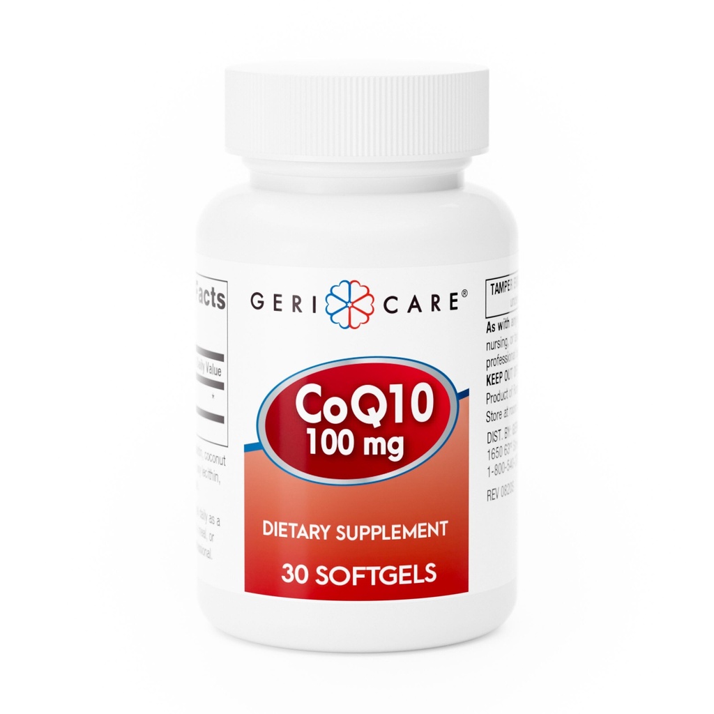 GeriCare CoQ10 100mg Softgels - supplément haute absorption Co Q 10 - Coenzyme facile à avaler Q10 pour les hommes, les femmes et les personnes âgées - 1 mois d'approvisionnement, 30 comtes - voyage amical