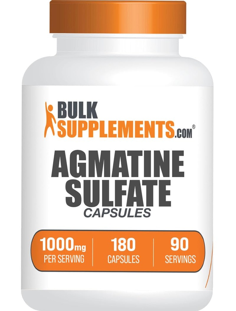 BulkSupplements.com Capsules de sulfate d'agmatine - Supplément d'oxyde nitrique, Supplément d'agmatine - Sans gluten, 2 capsules par portion, 180 Compte (paquet de 1)