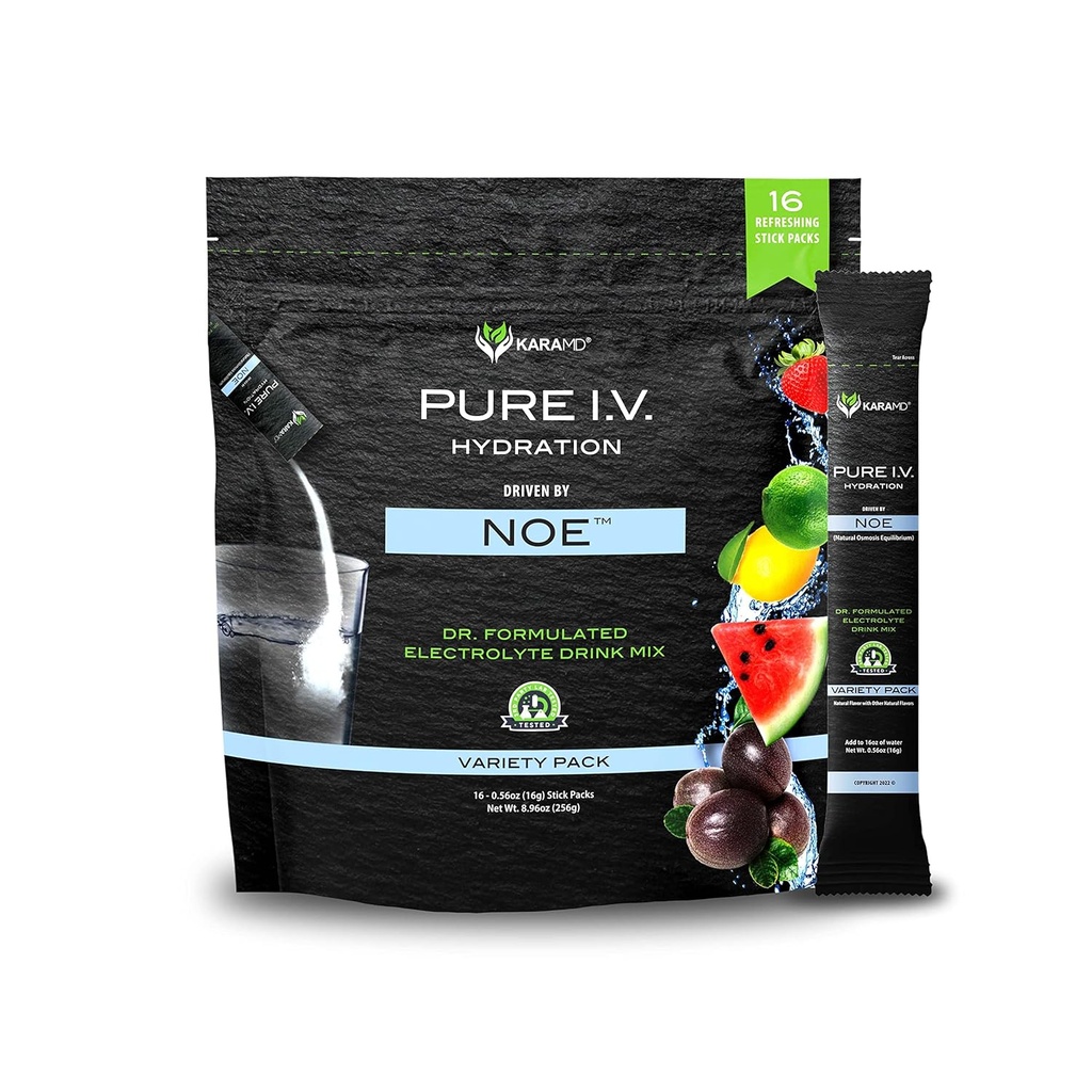 KaraMD Pure I.V. - Professionelle geformte Elektrolyt 4 Flavor Variety Powder Drink Mix – Refreshing & Delicious Hydrating Packets mit Vitaminen & Minerals – 4 Flavor Variety - 1 Tasche (16 Sticks)