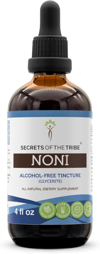Secrets de la tribu Noni Extrait liquide sans alcool, Noni (Morinda citrifolia) Fruits séchés (4 FL OZ)