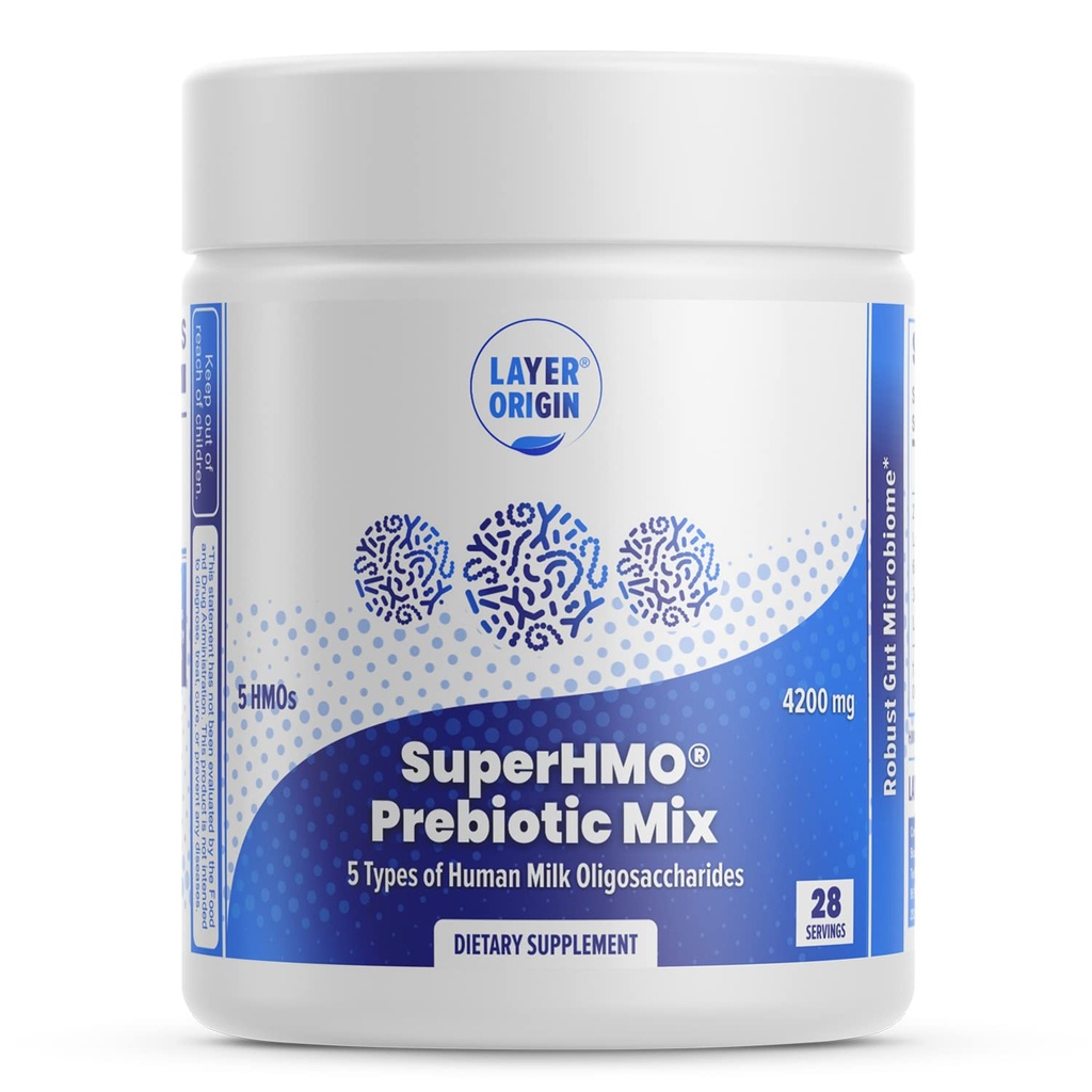 Mélange prébiotique SuperHMO avec fibre prébiotique 5-HMO pour Gut, Digestion, Santé du cerveau - Poudre, 28 portions
