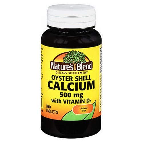 Nature's Blend Oyster Shell Calcium 500mg mit Vitamin D3, 100 Tabletten (Pack von 4)