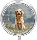 Round Pill Box Golden Retriever Dog Printed 3 Compartment Small Pill Case Portable Travel Pill Container to Hold Supplements Vitamins Fish Oil Medication