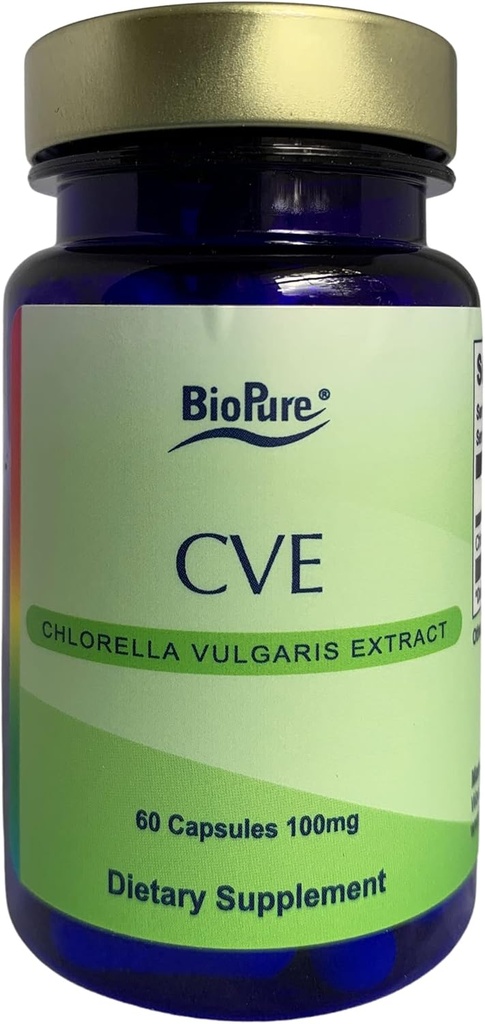 BioPure CVE Chlorella Vulgaris Extract – Nährstoff-Dense, nutraceutical Superfood verpackt mit Proteinen, Vitaminen, Mineralien und Aminosäuren, die Stoffwechsel, Detox & Immunität unterstützen – 60 Kapseln