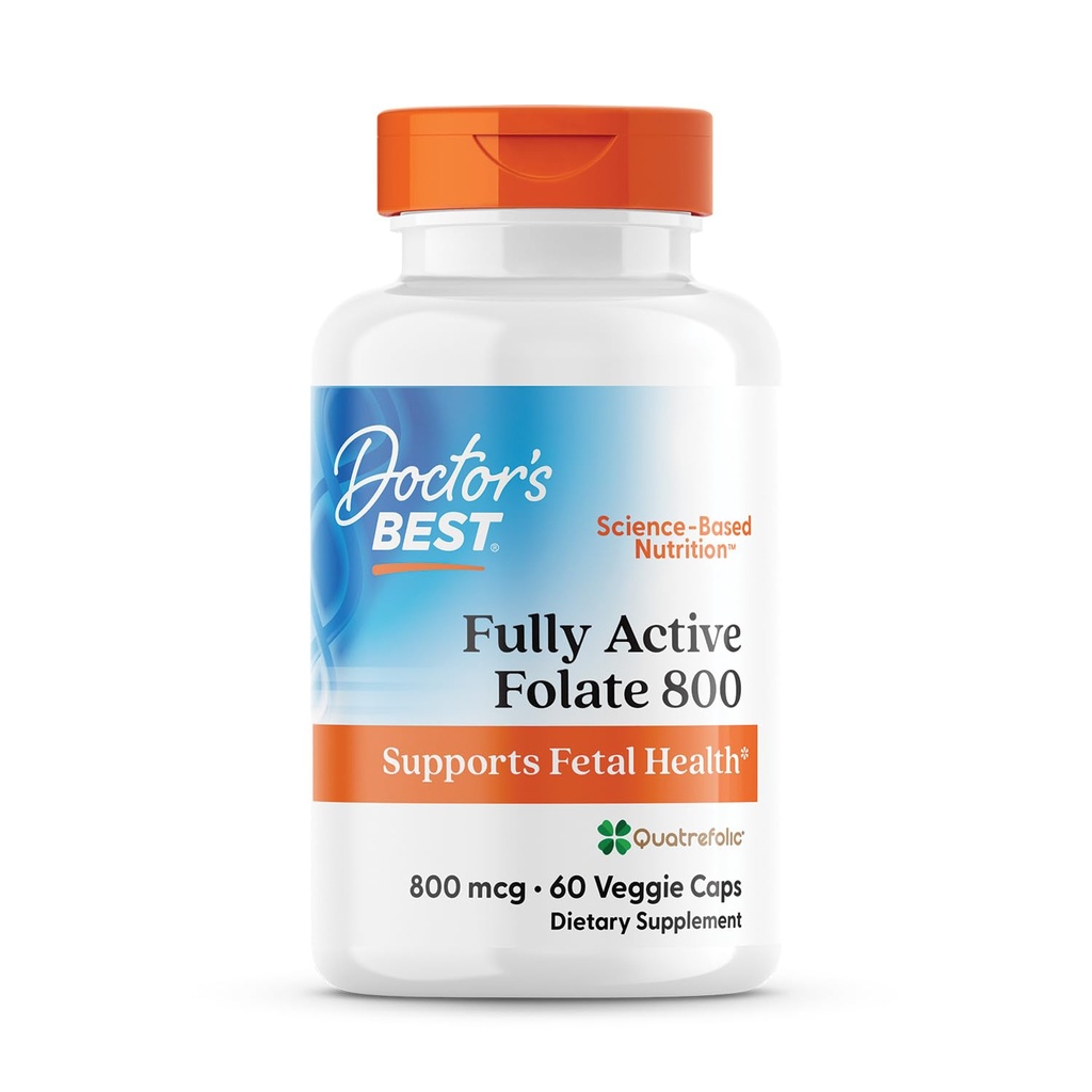 Les médecins Meilleur Folate entièrement actif 800 avec quatrefolic, soutient la santé foetale, non-OGM, sans gluten, végan 60 capsules de légumes