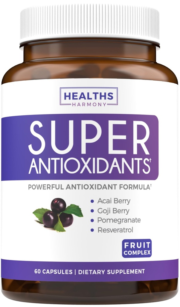 Super Antioxidantien Ergänzung für Frauen und Männer - High Potency Herbal & Fruit Blend mit Acai, Goji, Granatapfel, Elderberry & Resveratrol für Hautpflege & Immununterstützung - Vegan & Non-GMO - 60 Kapseln
