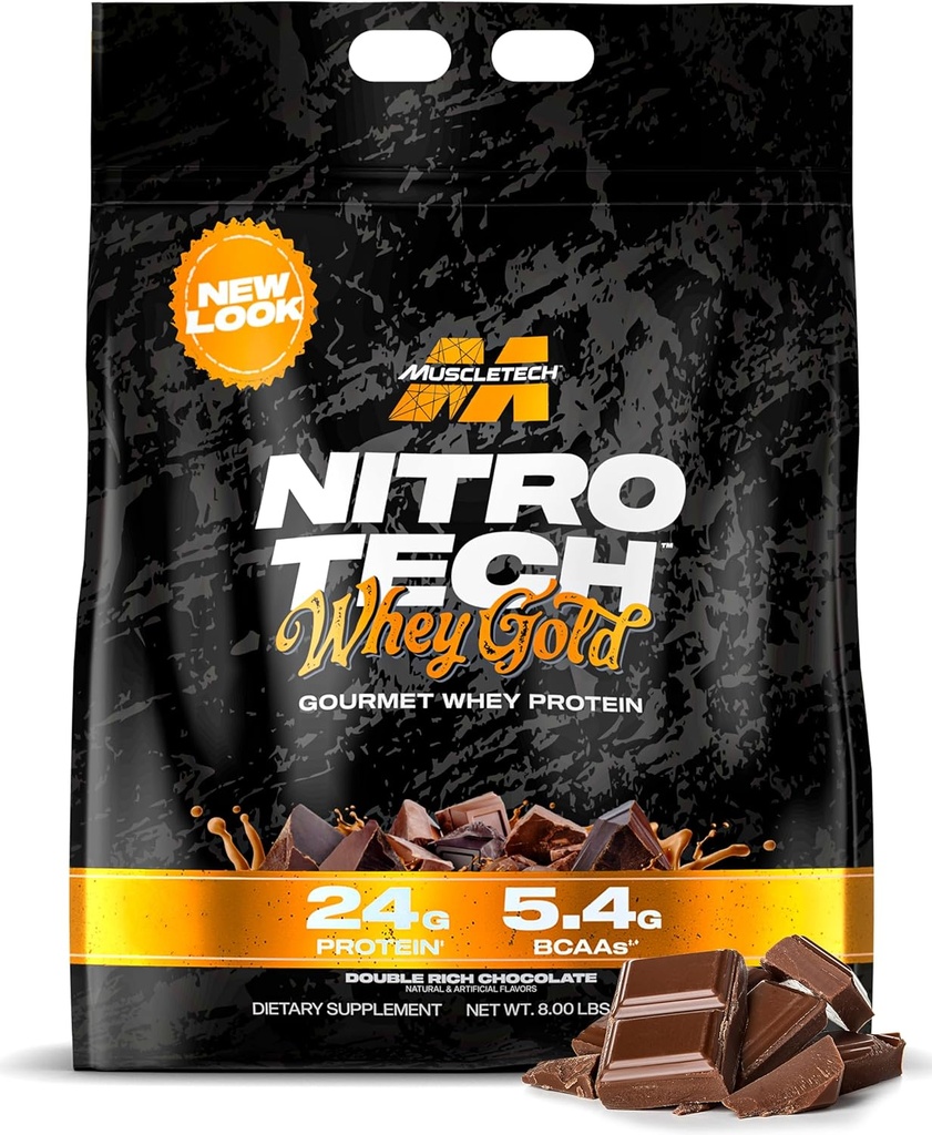 Muscletech Whey Protein Powder (Double Rich Chocolate, 8LB) - Nitro-Tech Whey Protein Isolate Smoothie Mix für Lean Muscle & Recovery - 24g Whey Gold Protein für Damen und Herren - Packaging May Vary