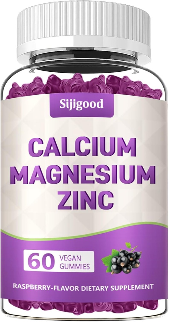 Calcium Magnesium Zink-Gummien mit Vitamin C D3 K2, Calcium-Gummien für Knochen, Muskel, Kalm & Zzz-Unterstützung, hohe Absorptionsformel mit Magnesium Zink-Kupfer Kalium, Elderberry Flavored 60 Counts