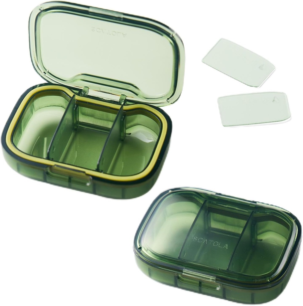 Sukuos 2 Pack 3 Compartiments Petite boîte à pilules, organisateur de pilules de voyage pour la poche de chasse, cas de pilule quotidienne portable pour les médicaments/huile de poisson/vitamine/compléments