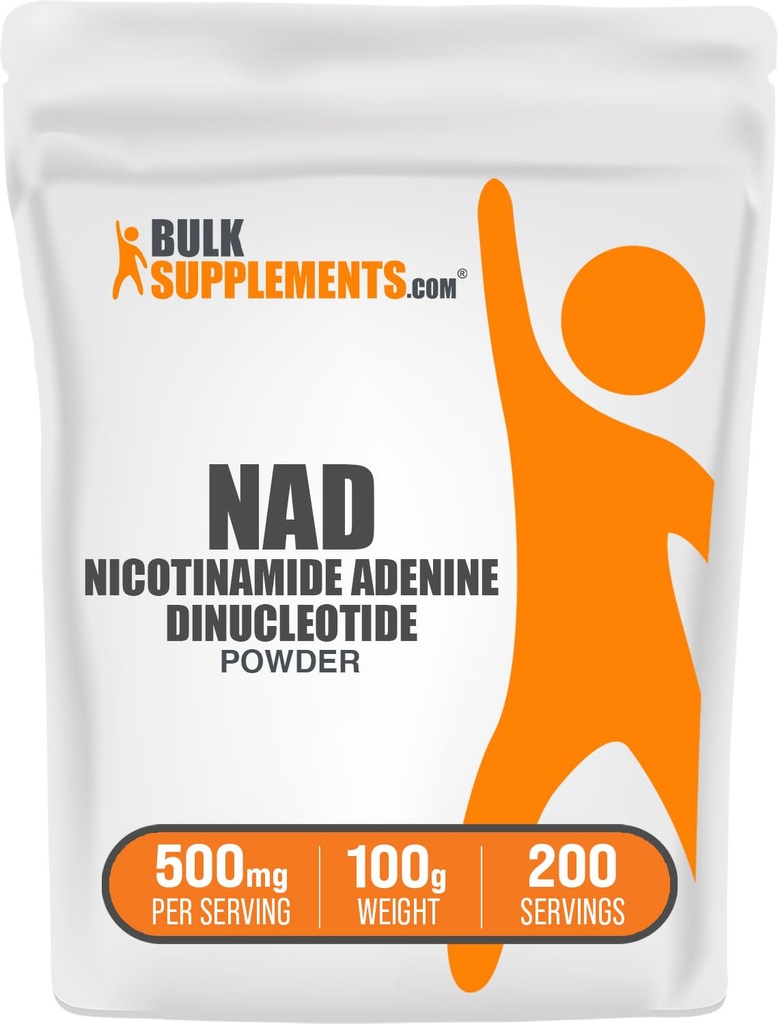 BulkSupplements.com Poudre NAD - Nicotinamide Adenine Dinucléotide, Supplément NAD 500mg - pour le soutien énergétique, sans pur et sans gluten, 500mg par portion, 100g (3.5 oz) (paquet de 1)