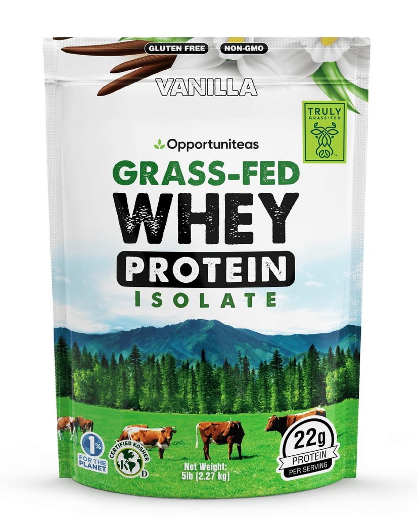 Opportuniteas Grass Fed Vanilla Whey Protein Isolate Powder - 22g Protein Pulver ohne künstliche Süßungsmittel, Hormonfreie Kühe, GMO - 5lb
