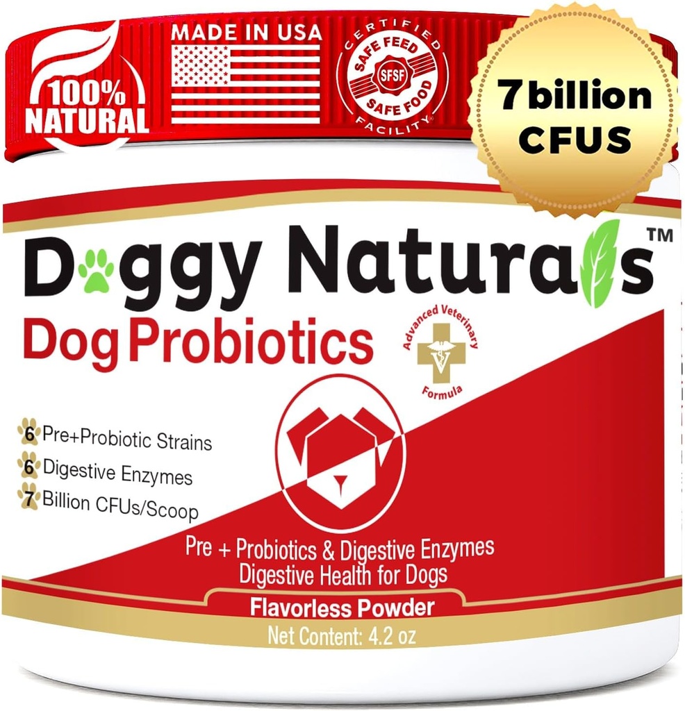 Probiotiques pour les chiens et les chats - avancé Max-Strength santé digestive, augmentation et maintenir bonne fleur de gut- Tous les probiotiques naturels en poudre - (Fabriqué aux États-Unis) 4.2 Oz(7 Million CFU par scoop)