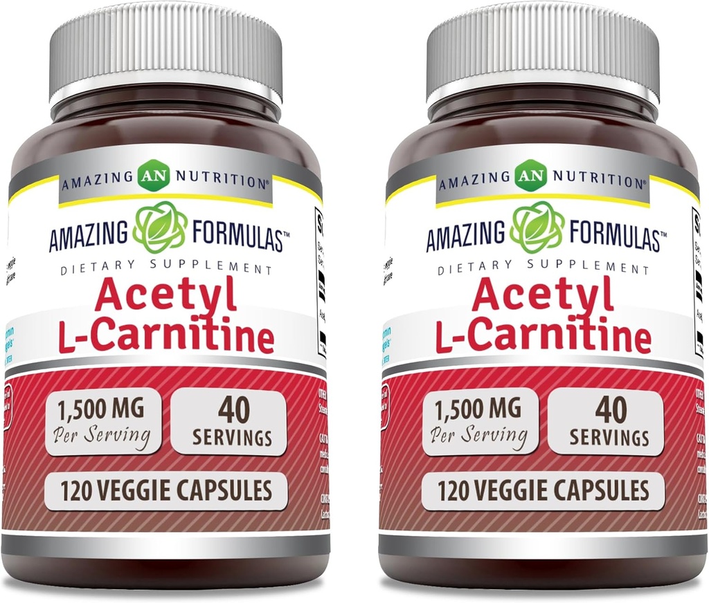 Erstaunliche Formeln Acetyl L-Carnitin 1500 Mg Pro Servieren Veggie Kapseln Ergänzung | Non-GMO | Gluten Free | Made in USA | Geeignet für Vegetarier (120 Count) | Pack von 2