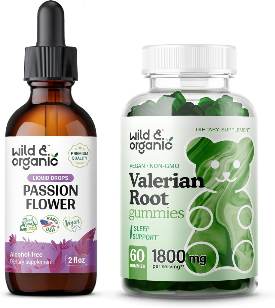 Teinture de fleurs de passion sauvage et biologique 2 fl oz & Gommies de racines valérianes