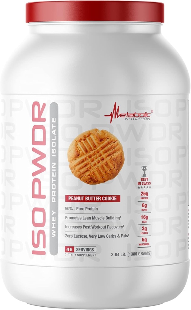 Metabolic Nutrition Whey Protein Isolate ISO PWDR Peanut Butter Cookie, 3.04lb, 23 Servierungen, 26g Protein, Fast Digesting, Zero Carbs, Delicious Flavor, Sehr Low Carbs & Fat, Zero Lactose