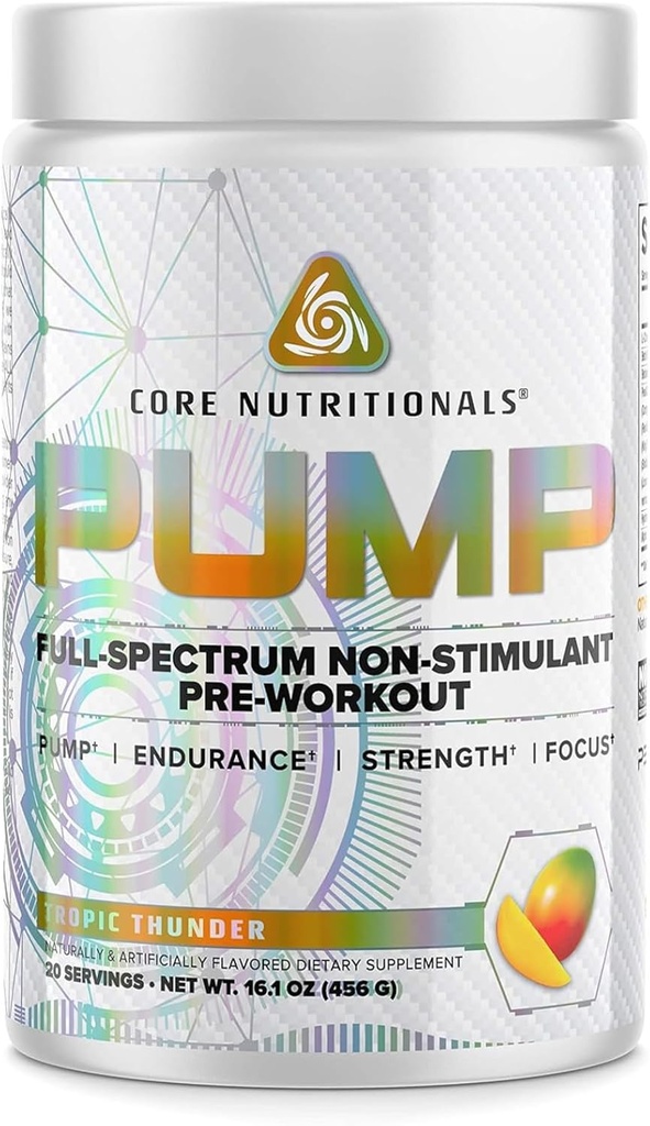 Core Nutritionals Pump Full-Spectrum Non-Stimulant Pre-Workout, mit N03T Nitrate, Peak02, Alpha GPC, für maximale Pumpe, Stärke und Leistung 20 Portionen (Black Lightning)