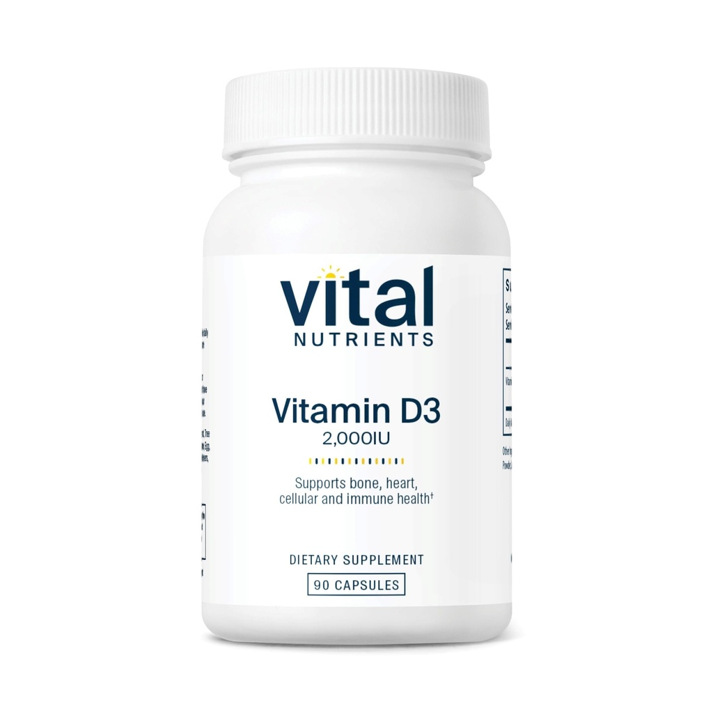 Vital Nährstoffe Vitamin D 2000 IU | Vitamin D3 Supplement | Gesunde Knochen, Zähne, Muskeln*| Cellular & Immune Function | Calcium Absorption | Gluten, Milch und Soja Kostenlose | 90 Kapseln