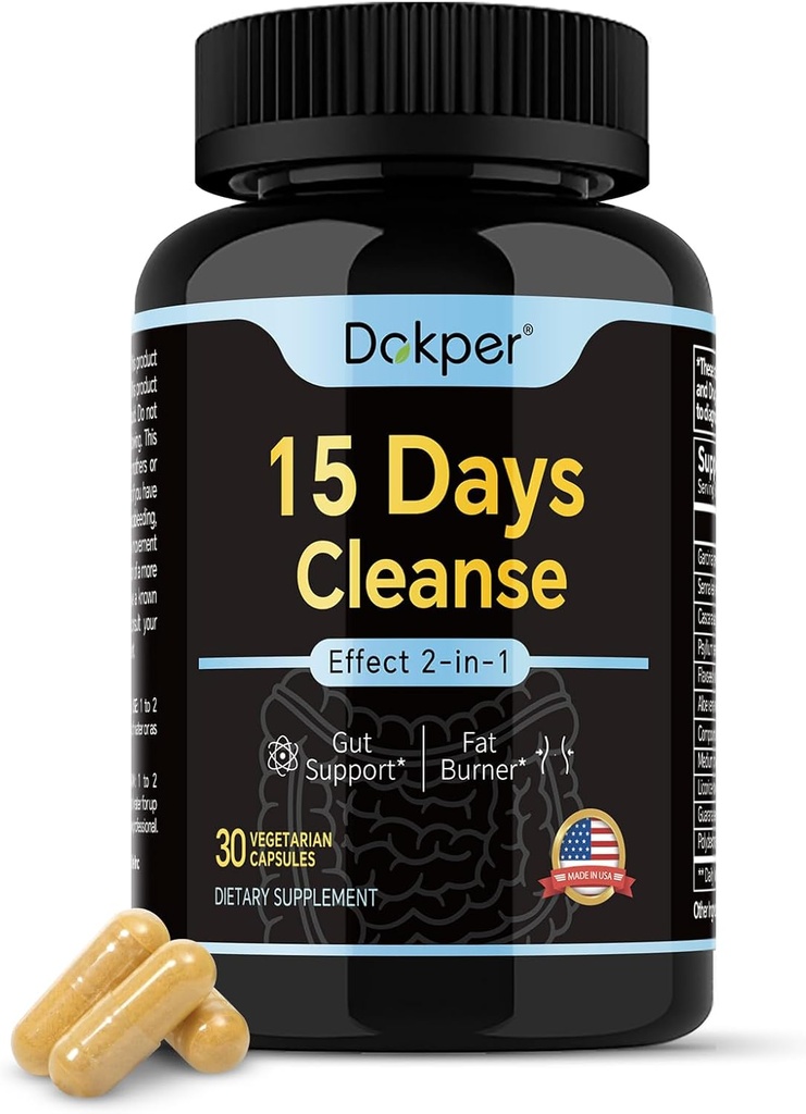 Natural Cleanse Detox, 15 Tage 2-in-1 Gut Support, Colon Cleanse für Herren & Frauen, Senna Leaf, Cascara Sagrada, Psyllium Seed Husk Powder, Aloe Vera Extract, 30 Kapseln